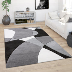 Area Rug Madeira Abstract Curved Pattern - Black White