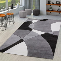 Area Rug Madeira Abstract Curved Pattern - Black White