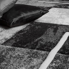 Area Rug Madeira Checkered with Contour Cut - Grey Black