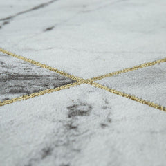 Area Rug Marble Pattern Checkered in Grey Gold Beige