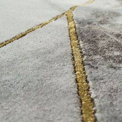 Area Rug Marble Pattern Hardwearing in Grey Gold Beige